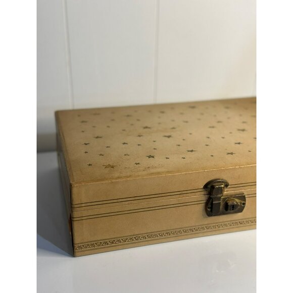 VTG Jewelry Box AOP Star 14"x9" Red Velvet Lining MCM Keepsake Box - Picture 2 of 9